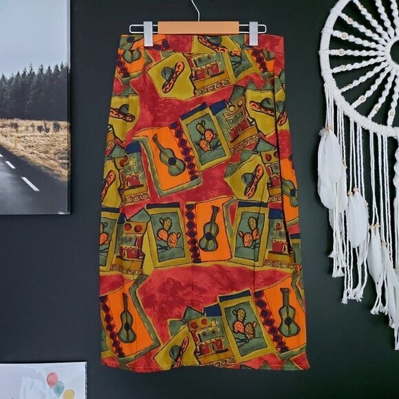 𝅺vintage MEXICAN CACTUS SOMBRERO FIESTA WRAP - Picture 6 of 13